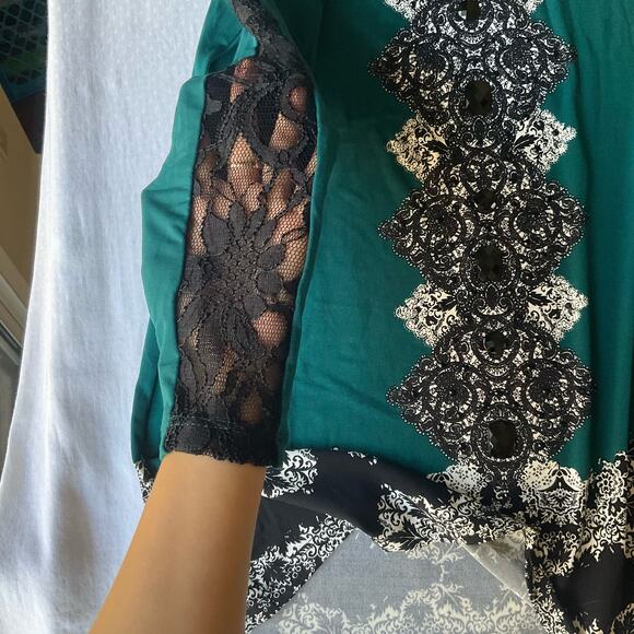 Style & Co. Women’s Long Sleeve Screw Neck Mini Dress size Petite S, Green Black - Picture 8 of 9